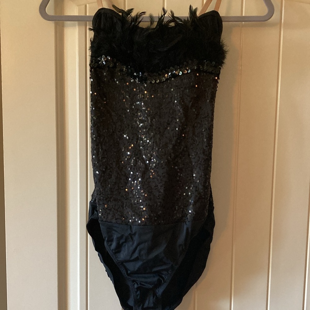 Sparkling Black Sequined & Feather Dance Costume